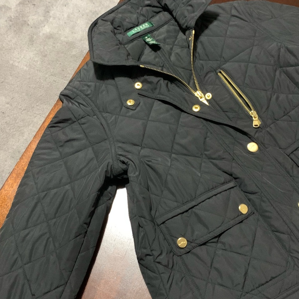 Ralph Lauren Black Quilted Jacket with Gold Accents
